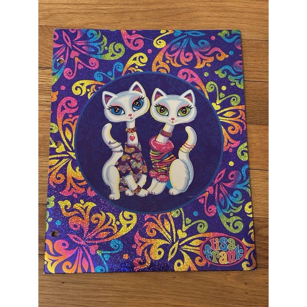 Vintage Y2K Lisa Frank Siamese Cats Folder Roxi Rollie 2 Pocket Glitter Rainbow